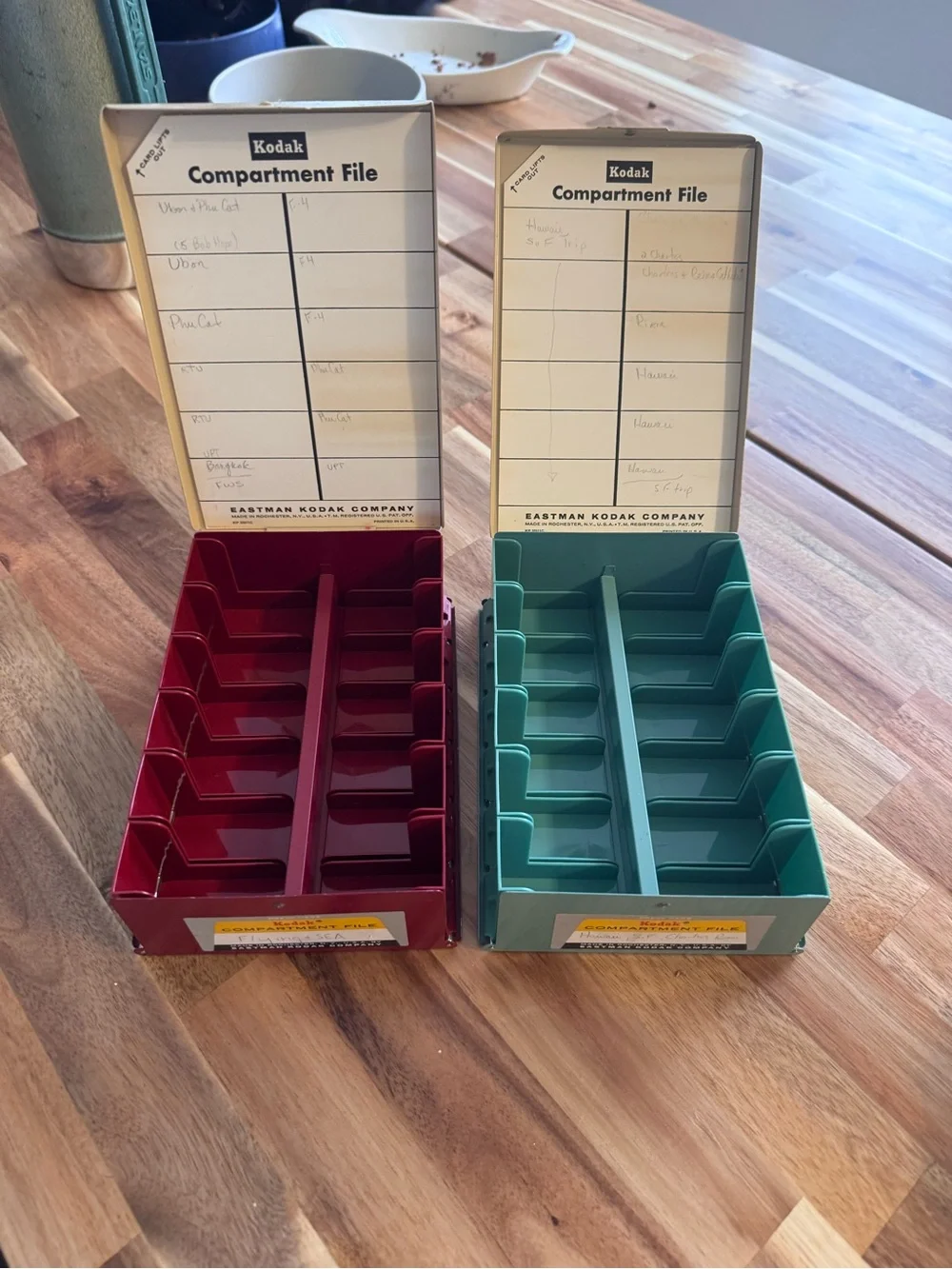 Kodak film Compartment File Organizer - 2 Red and Teal metal box vintage